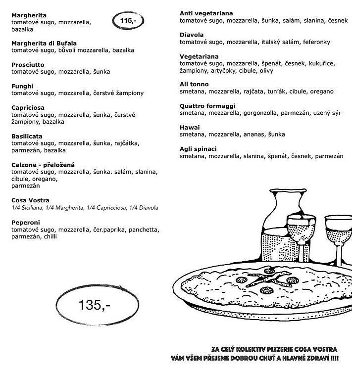 Rozvozové menu pizzerie Cosa Vostra Český Krumlov